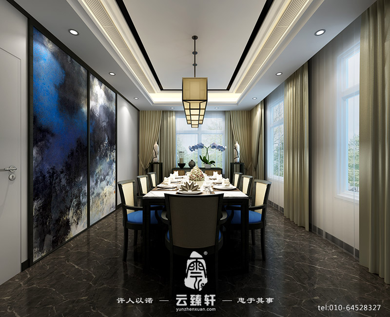 簡(jiǎn)約白色的新中式家庭餐廳裝修效果圖