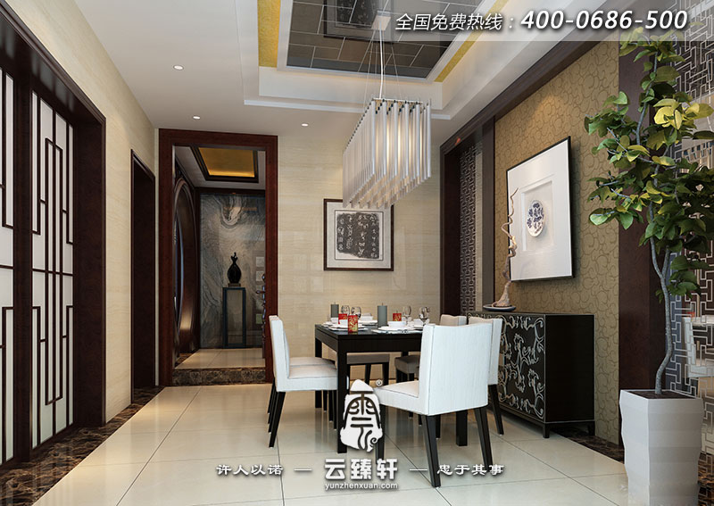 餐廳的裝飾簡約大氣,中式元素作為點綴在其中,很新穎