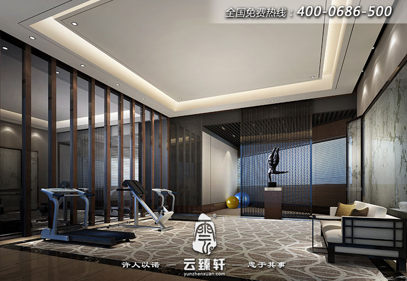 簡約的中式別墅里健身房的裝修統(tǒng)一風格,以簡約為主