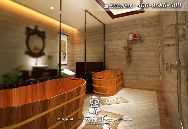養(yǎng)生館的洗浴區(qū)全部采用木桶,自然且舒適