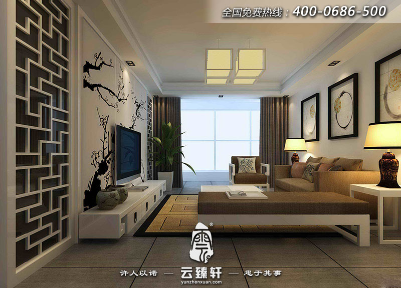 濰坊復(fù)式樓中樓中式簡(jiǎn)約客廳裝修效果圖