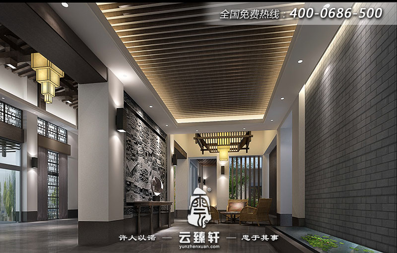 會(huì)所一層的大堂走廊裝修效果圖