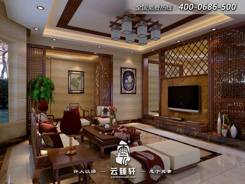 現(xiàn)代中式設計客廳效果圖
