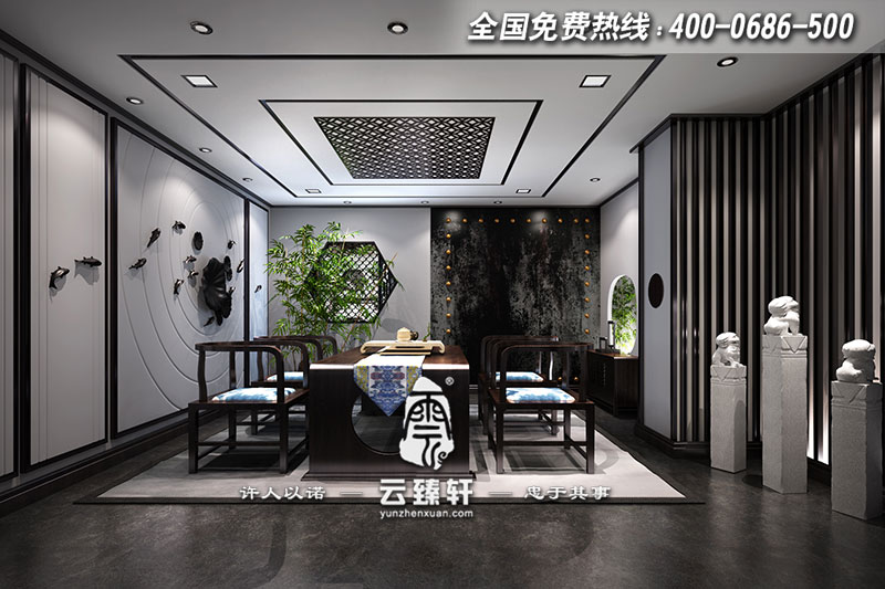 新中式風(fēng)格會(huì)所二層茶室設(shè)計(jì)效果圖
