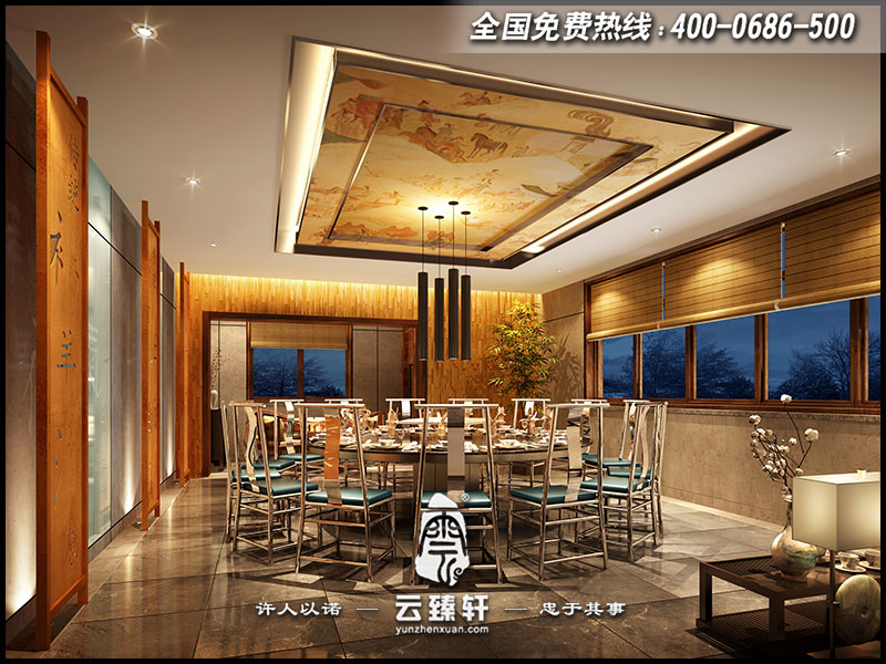 十六人中式餐廳包間的設(shè)計圖片